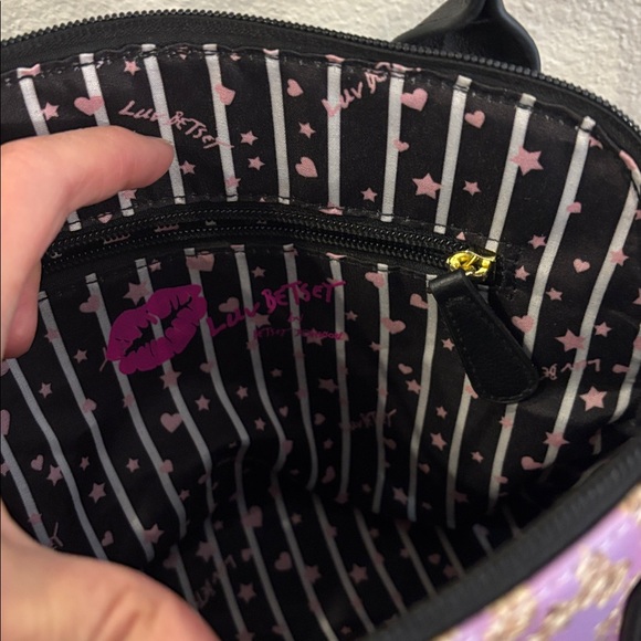 Luv Betsey Johnson Dome Pastel Kitty Cat Print Bag RARE good used + wallet - Picture 6 of 7
